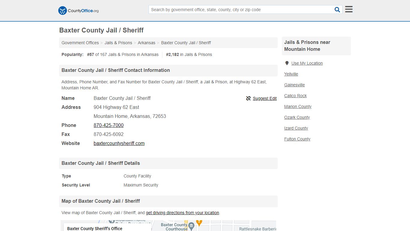 Baxter County Jail / Sheriff - Mountain Home, AR (Address, Phone, and Fax)